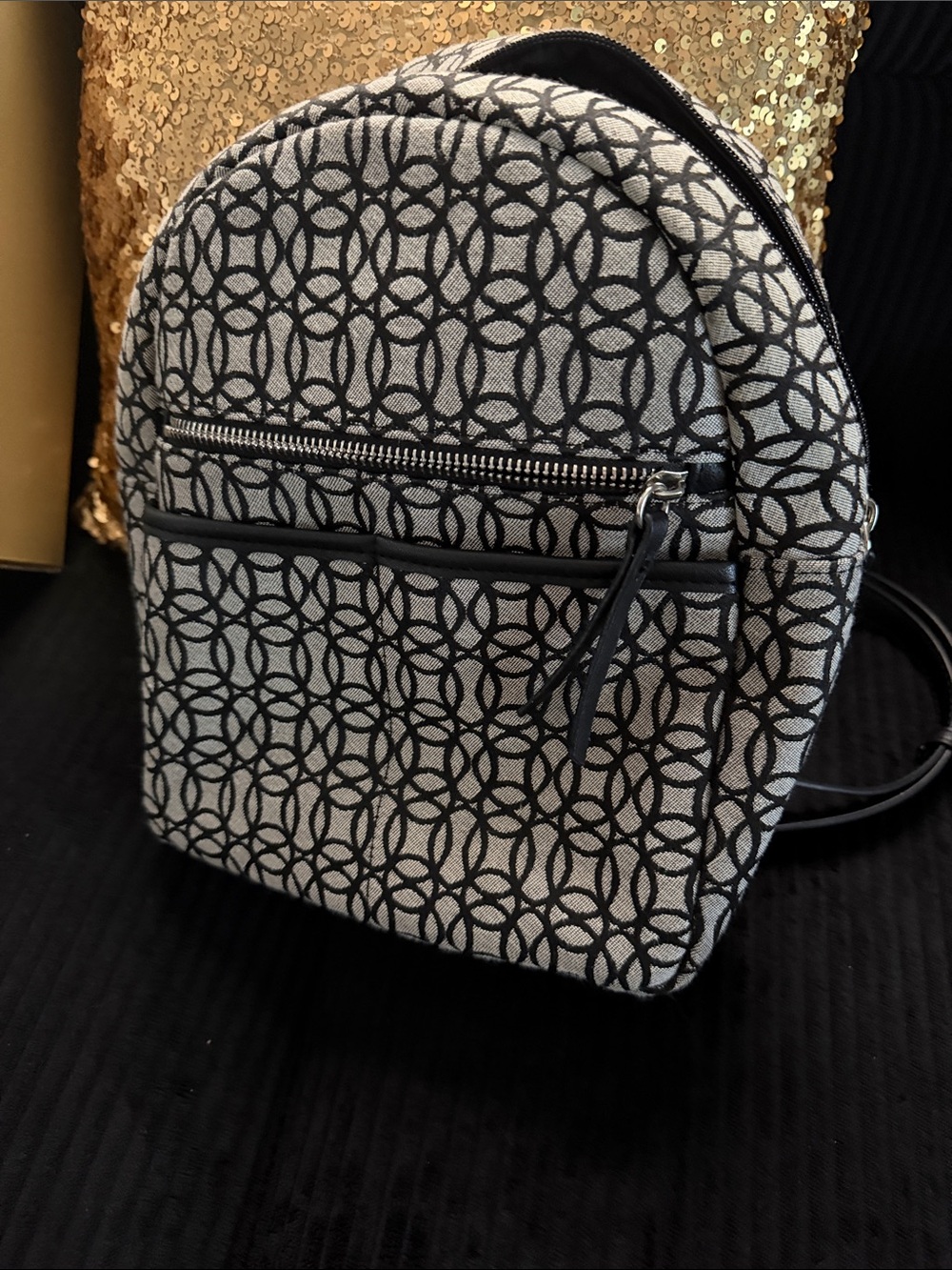 Others Follow Black and White Geometric Circle-Print Mini Backpack